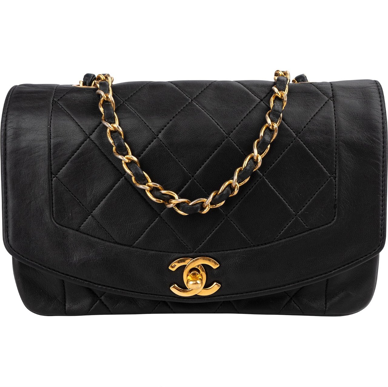 Chanel Quilted Lambskin 24K Gold Diana Small Single Flap Crossbody Bag Zwart