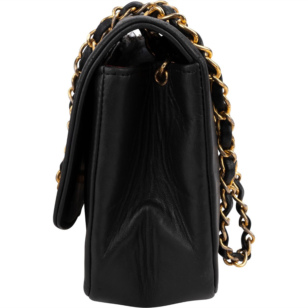 Chanel Quilted Lambskin 24K Gold Diana Small Single Flap Crossbody Bag Zwart
