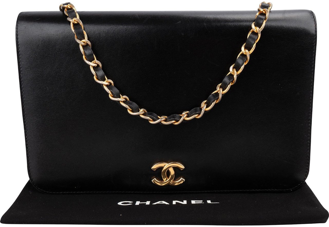 Chanel Noir Boxcalf CC Single Flap Shoulder Bag Zwart