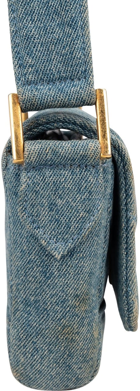 Chanel Iconic Quilted Denim 24K Gold Single Flap Runaway Shoulder Bag Blauw