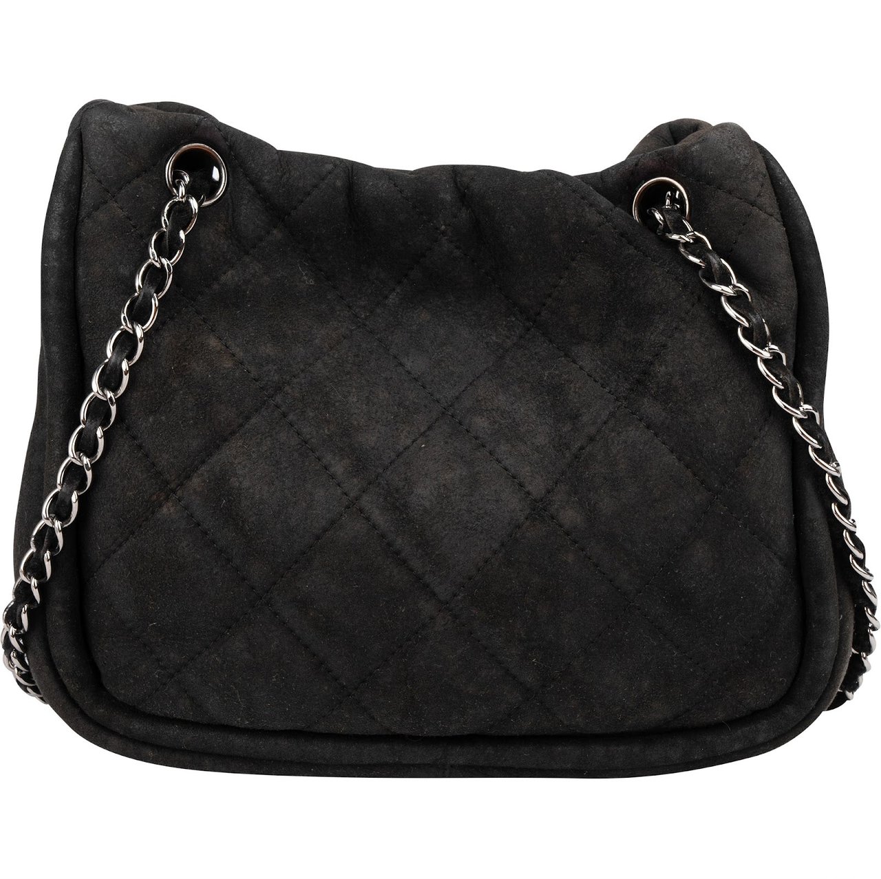 Chanel Suede 2.55 Sherling Accordion Flap Shoulder Bag Zwart