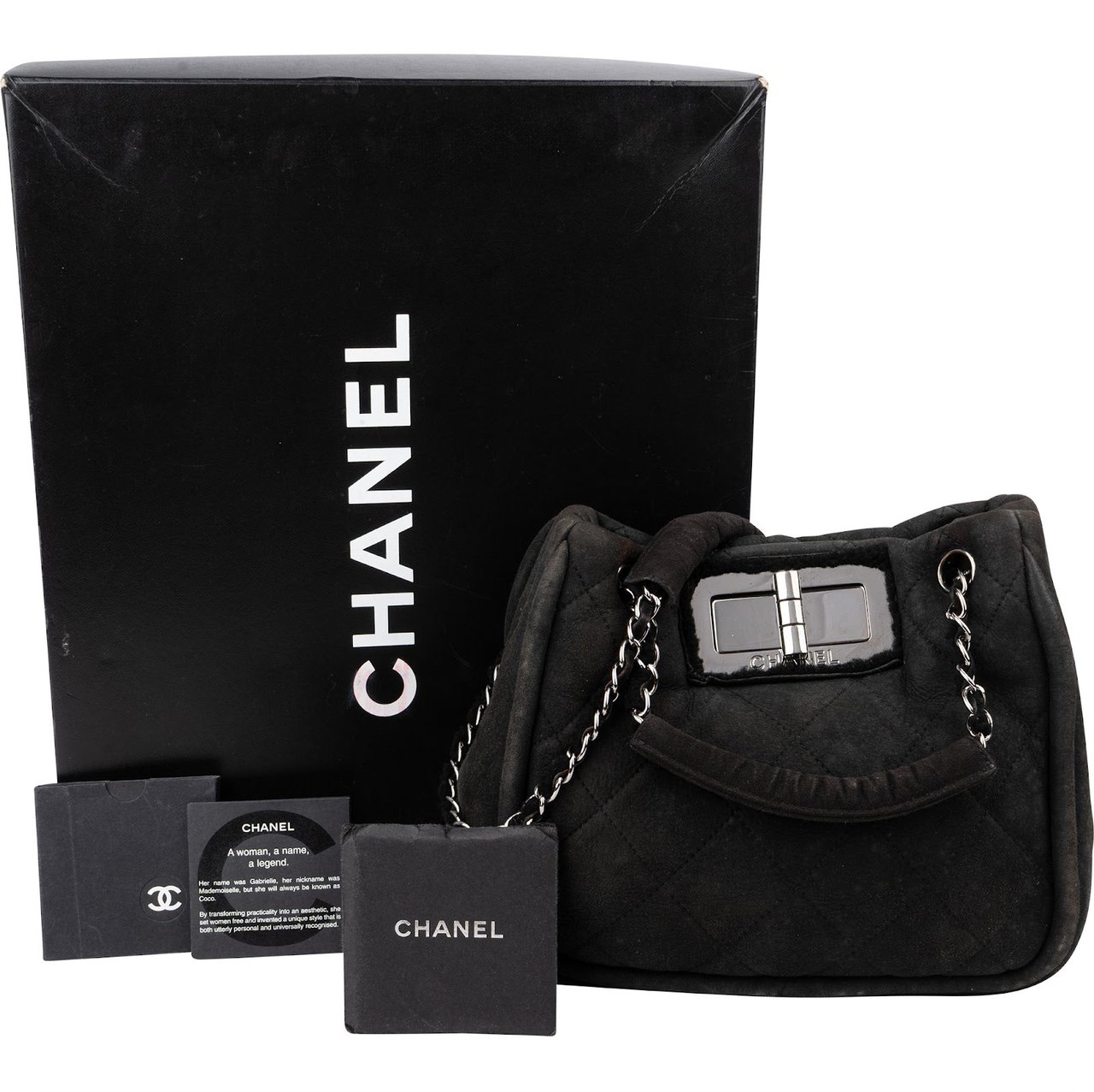 Chanel Suede 2.55 Sherling Accordion Flap Shoulder Bag Zwart
