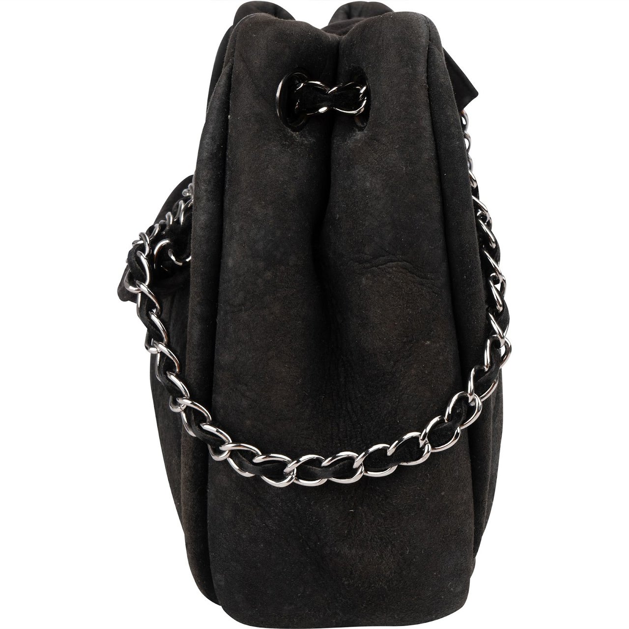 Chanel Suede 2.55 Sherling Accordion Flap Shoulder Bag Zwart
