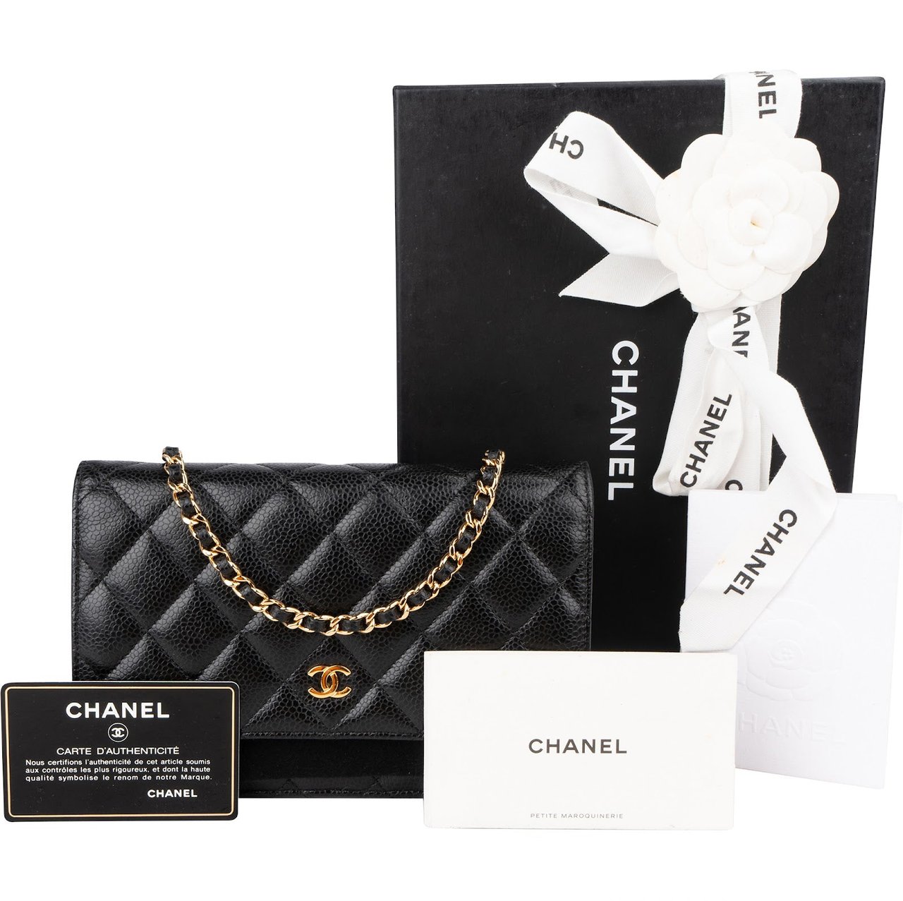 Chanel Caviar Leather Wallet On Chain Crossbody Bag Zwart
