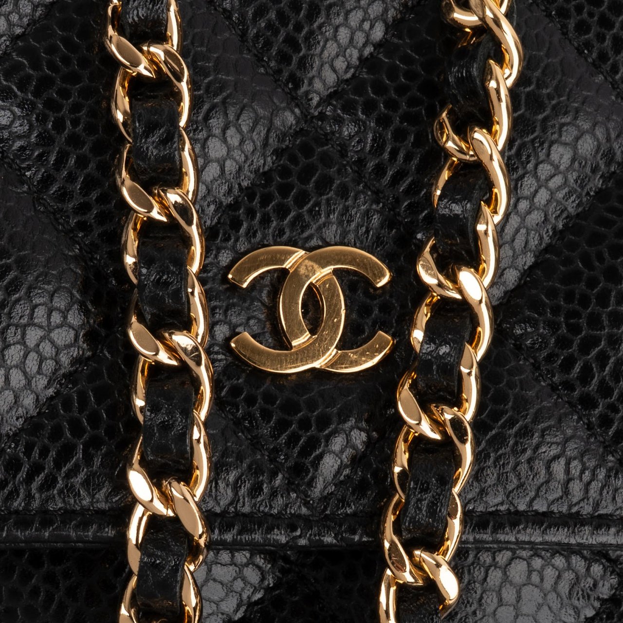 Chanel Caviar Leather Wallet On Chain Crossbody Bag Zwart