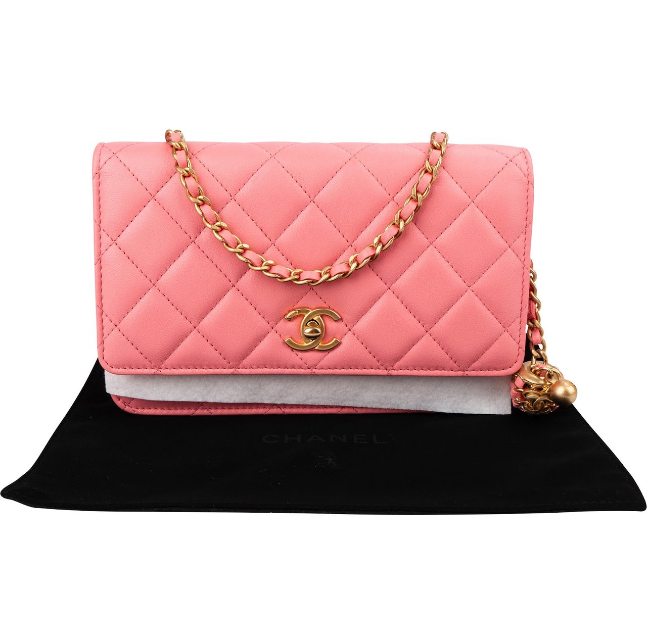 Chanel Quilted Lambskin Pearl Crush Adjustable Wallet On Chain Crossbody Bag Rood