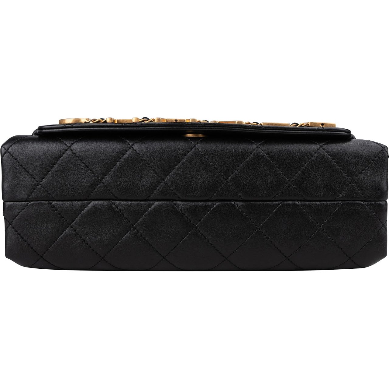 Chanel Quilted Lambskin Chain Spellout Letters Single Flap Crossbody Bag Zwart