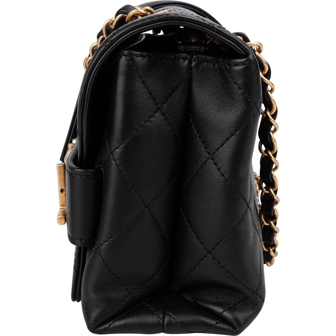 Chanel Quilted Lambskin Chain Spellout Letters Single Flap Crossbody Bag Zwart