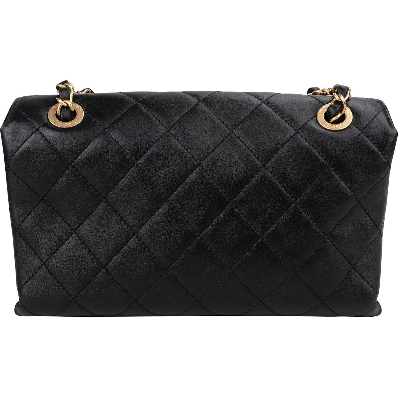 Chanel Quilted Lambskin Chain Spellout Letters Single Flap Crossbody Bag Zwart