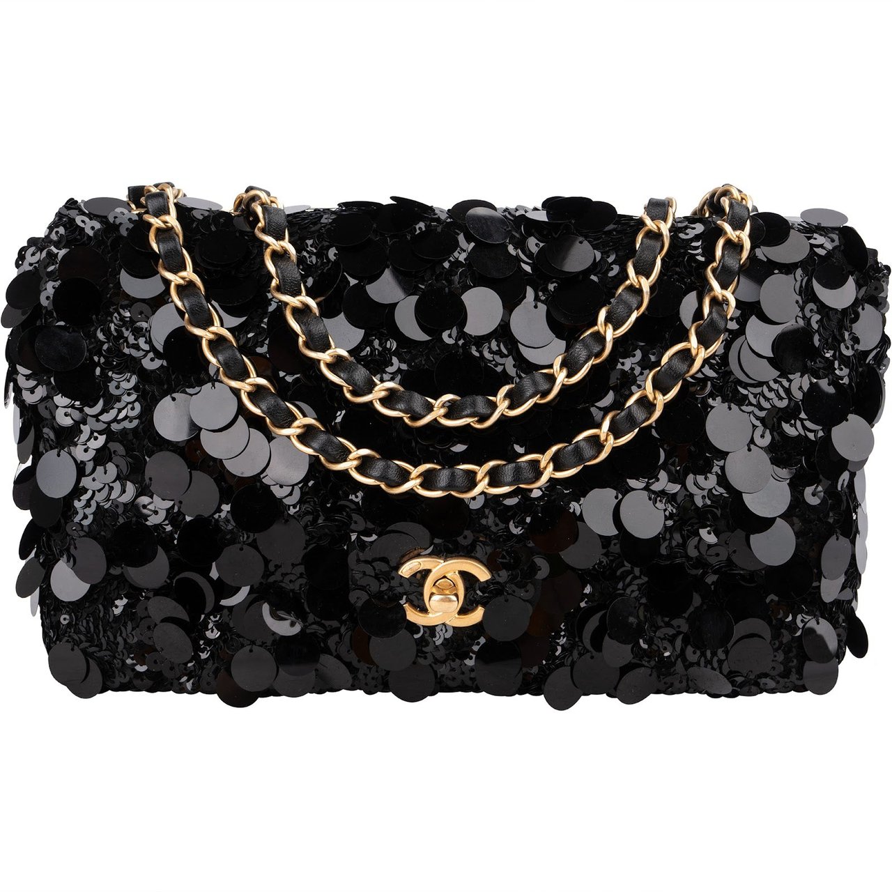 Chanel Limited Sequin Classic Medium Single Flap Crossbody Bag Zwart