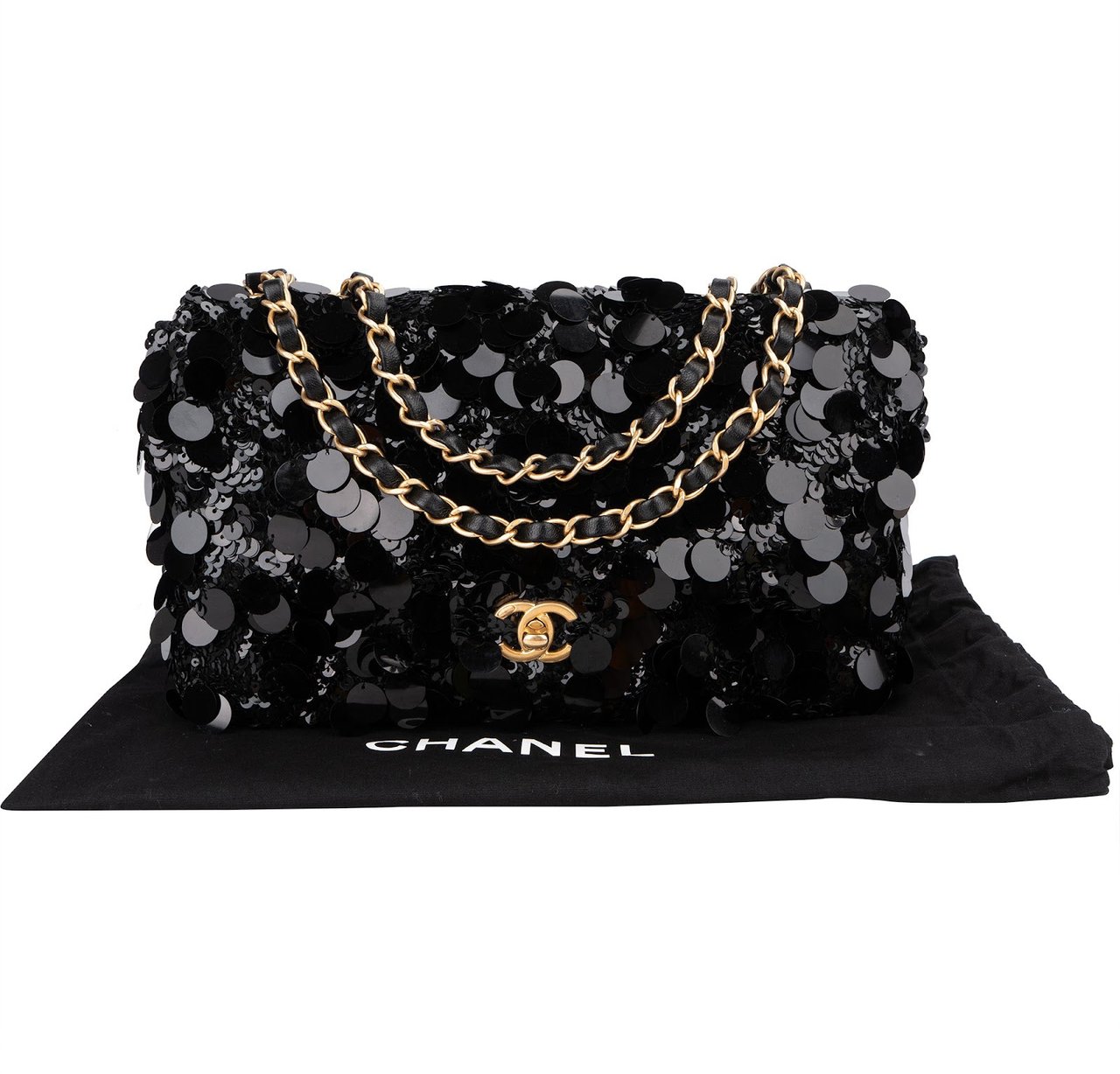 Chanel Limited Sequin Classic Medium Single Flap Crossbody Bag Zwart