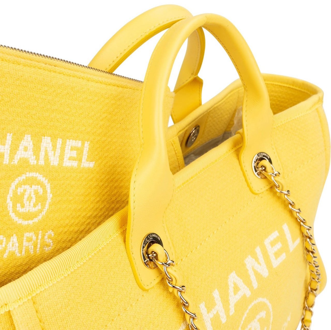 Chanel Canvas Small Deauville Tote Handbag Geel