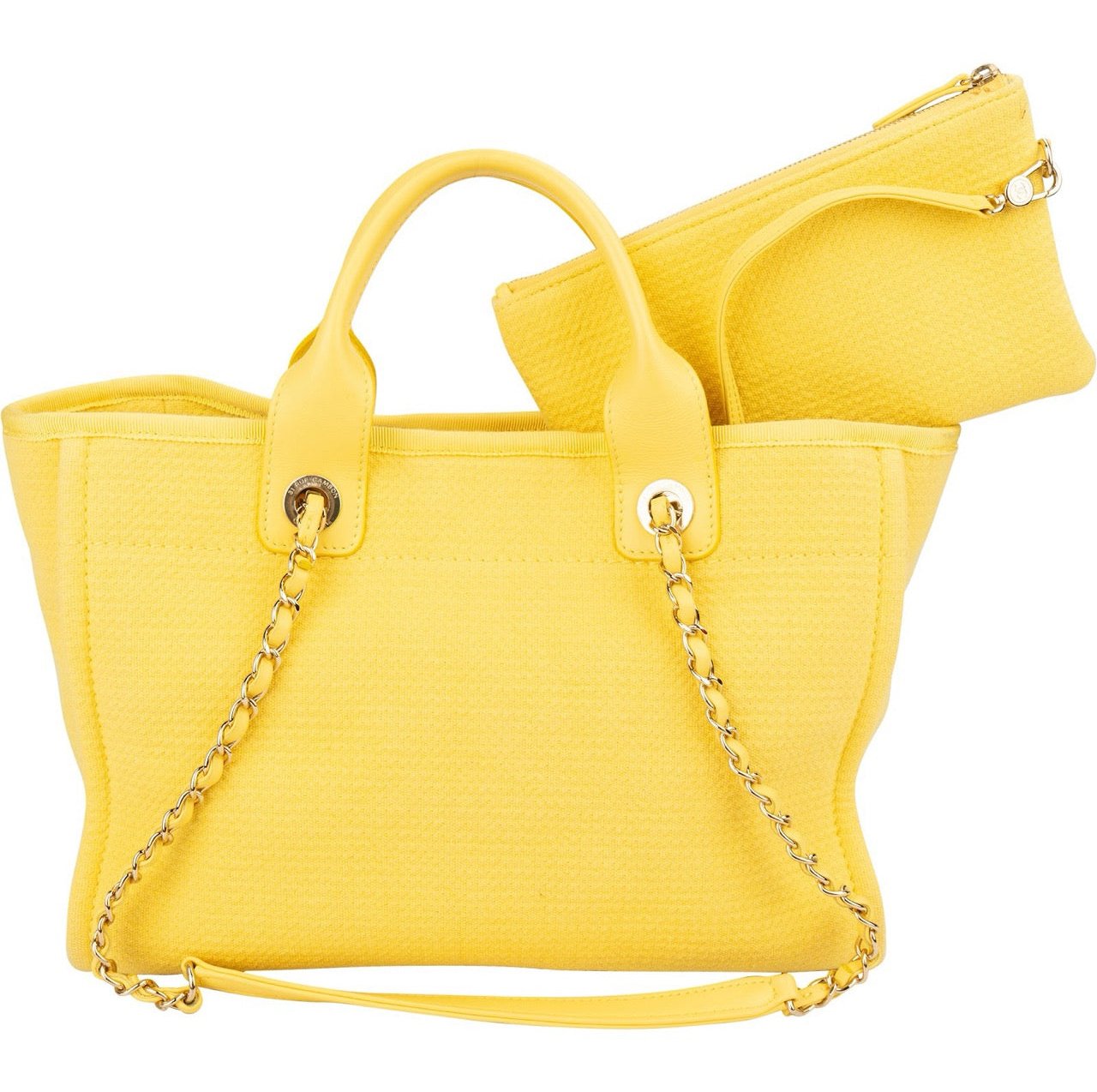 Chanel Canvas Small Deauville Tote Handbag Geel