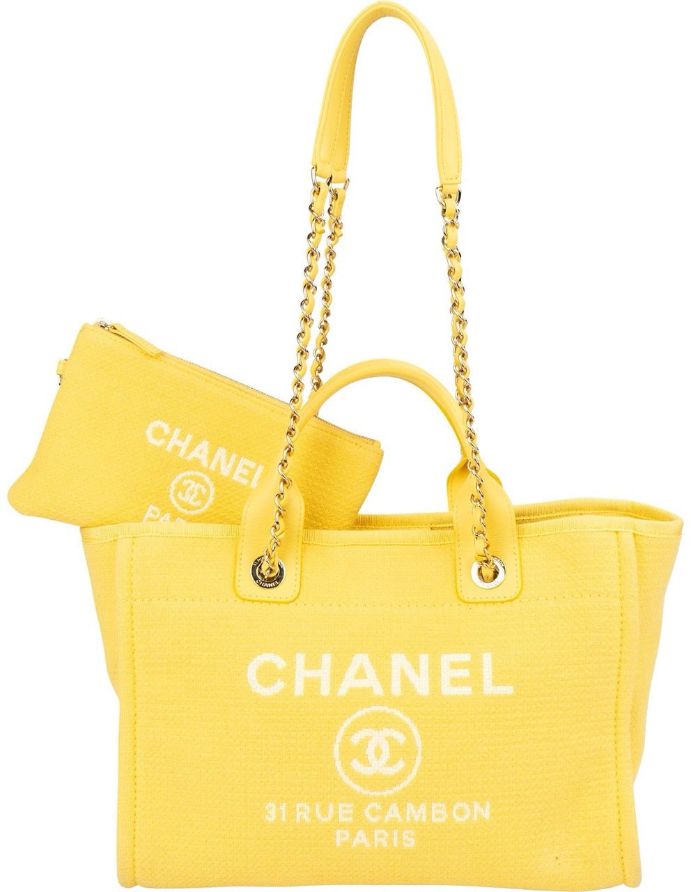 Chanel Canvas Small Deauville Tote Handbag Geel