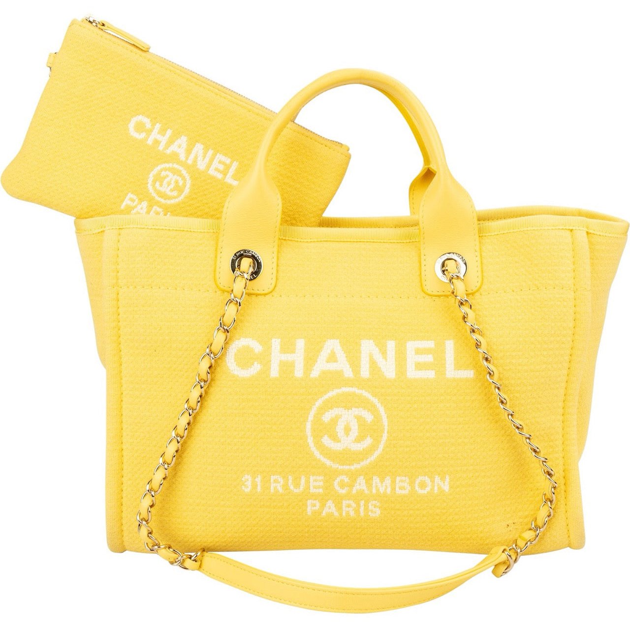 Chanel Canvas Small Deauville Tote Handbag Geel