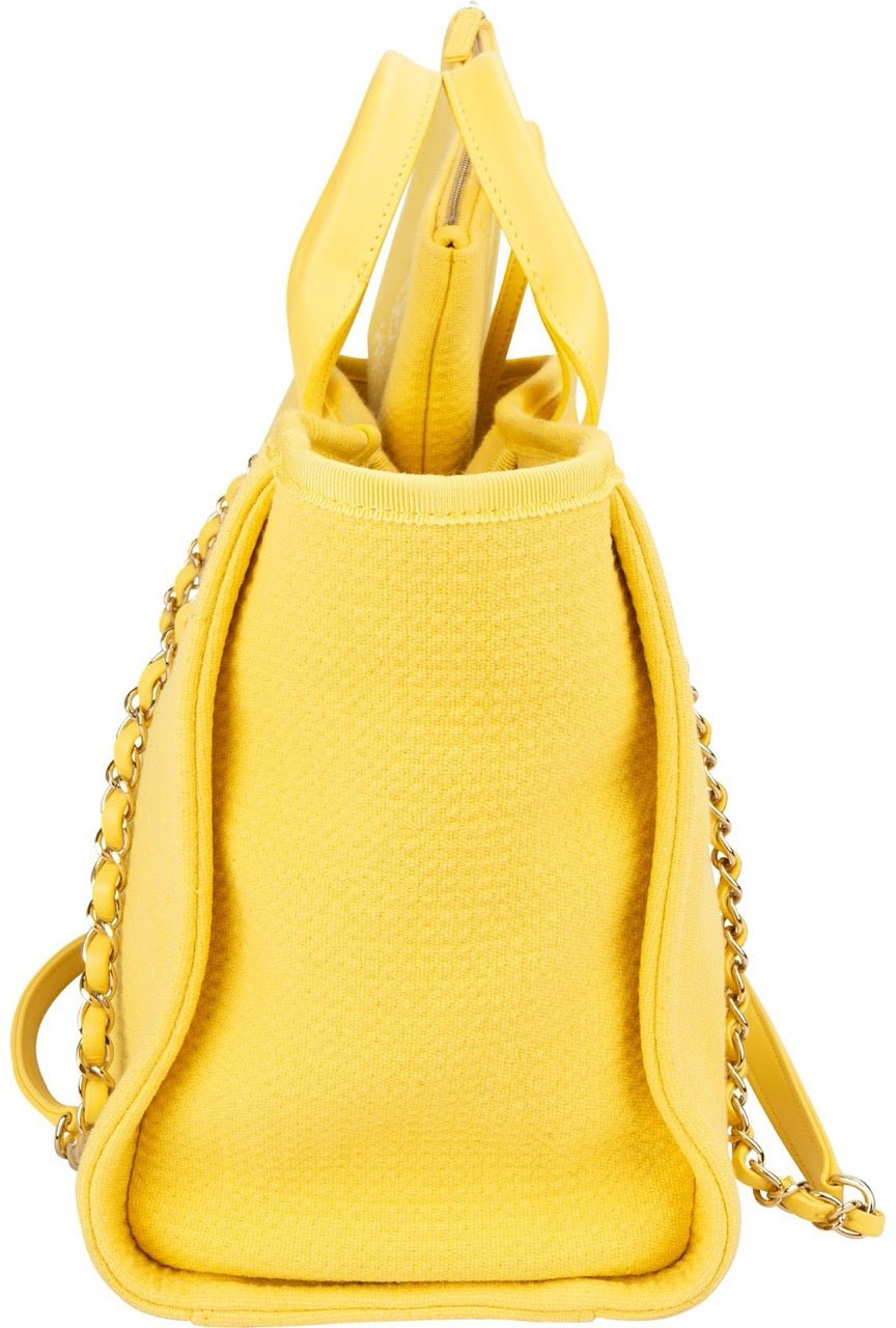 Chanel Canvas Small Deauville Tote Handbag Geel