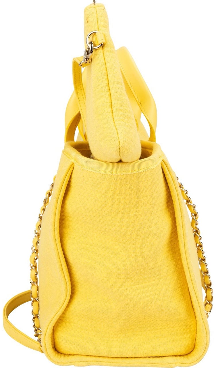 Chanel Canvas Small Deauville Tote Handbag Geel
