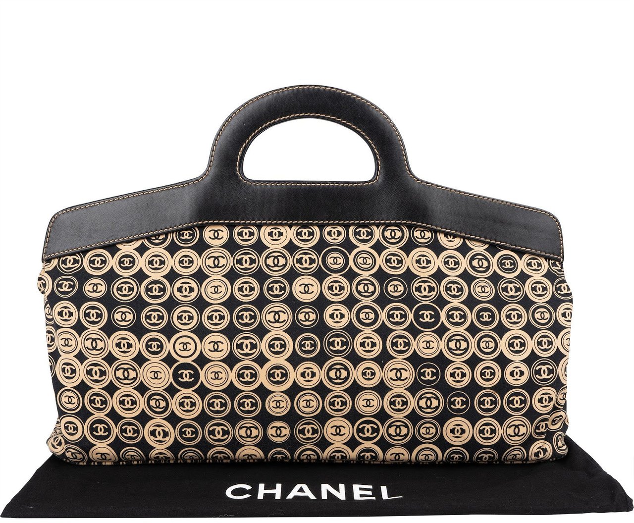 Chanel Leather Canvas CC Coin Top Handle Handbag Bruin
