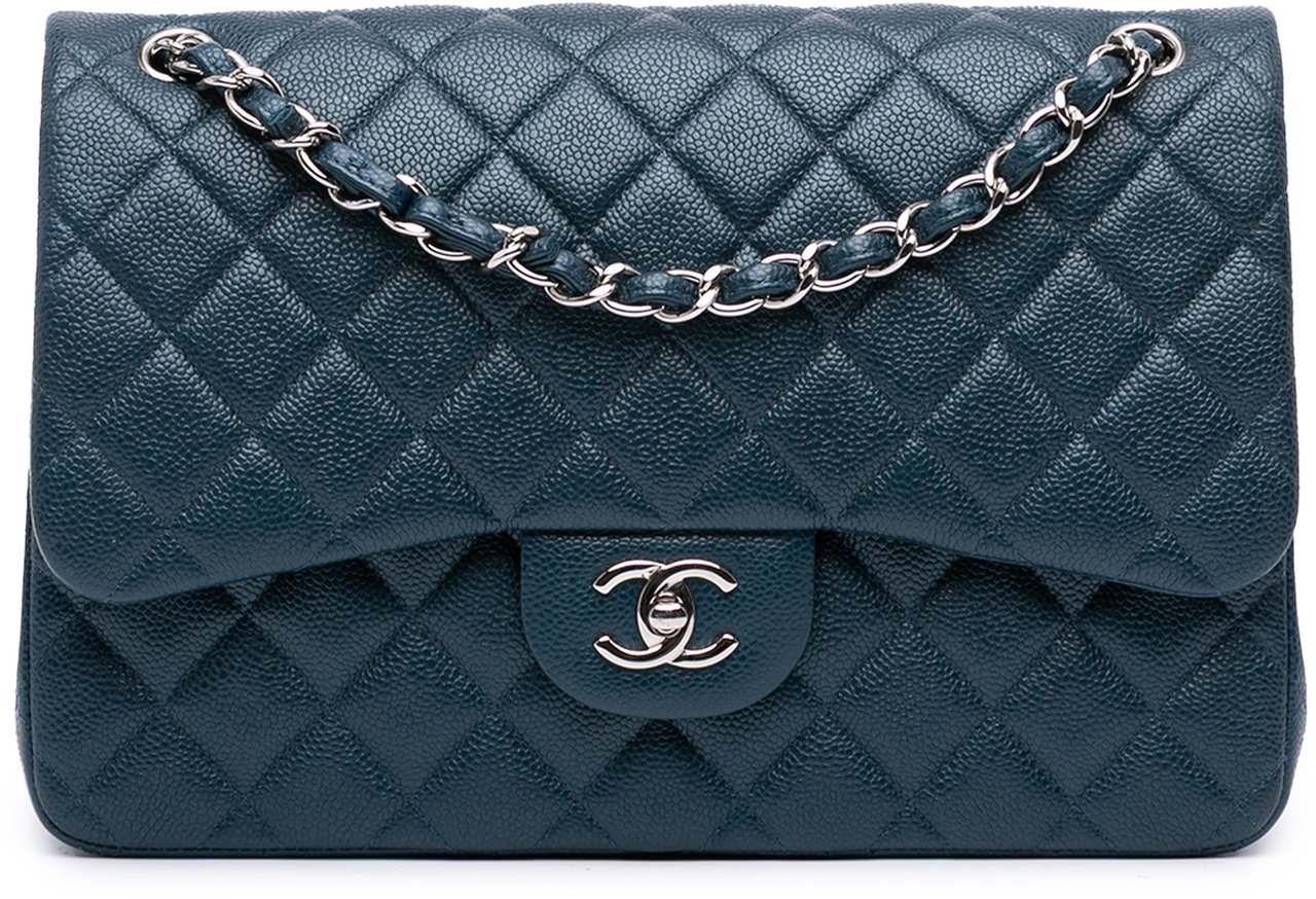 Chanel Jumbo Classic Iridescent Caviar Double Flap Blauw