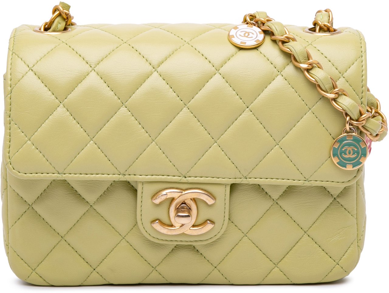 Chanel Mini Square Lambskin Casino Royale Charms Single Flap Groen
