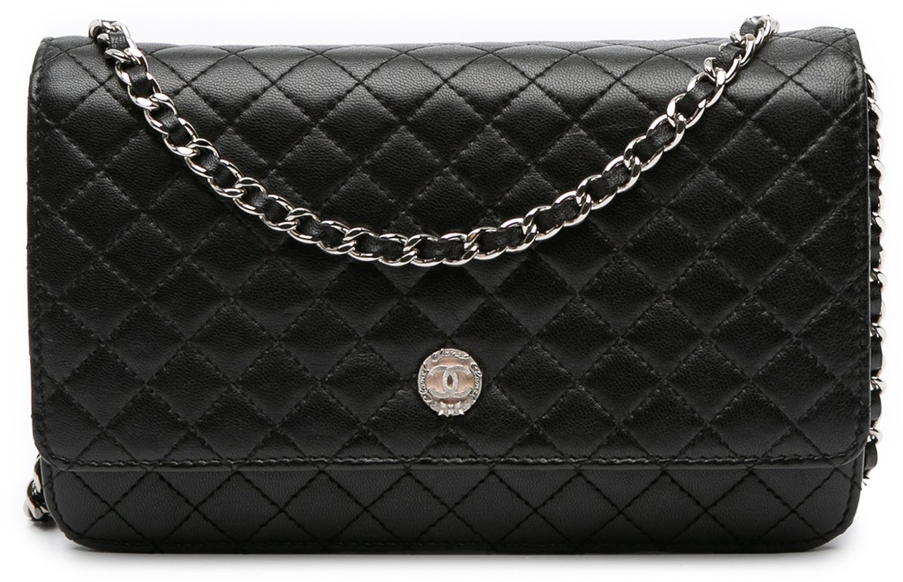 Chanel Microquilted Lambskin Wallet On Chain Zwart