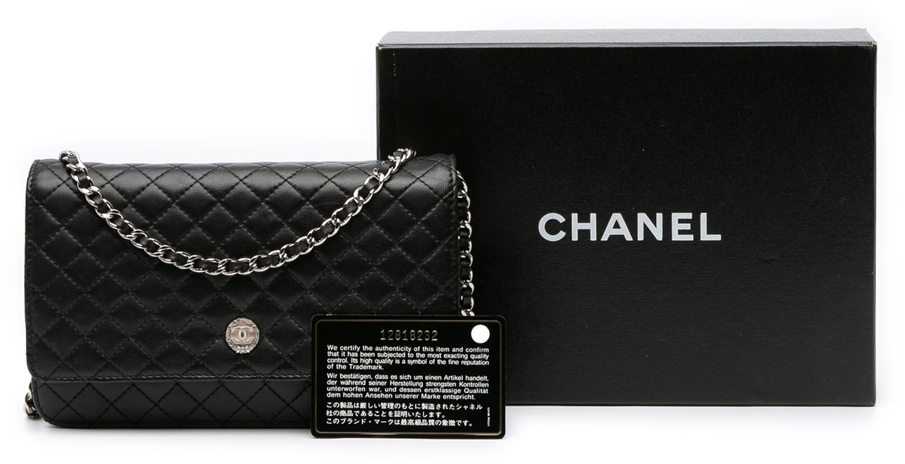 Chanel Microquilted Lambskin Wallet On Chain Zwart