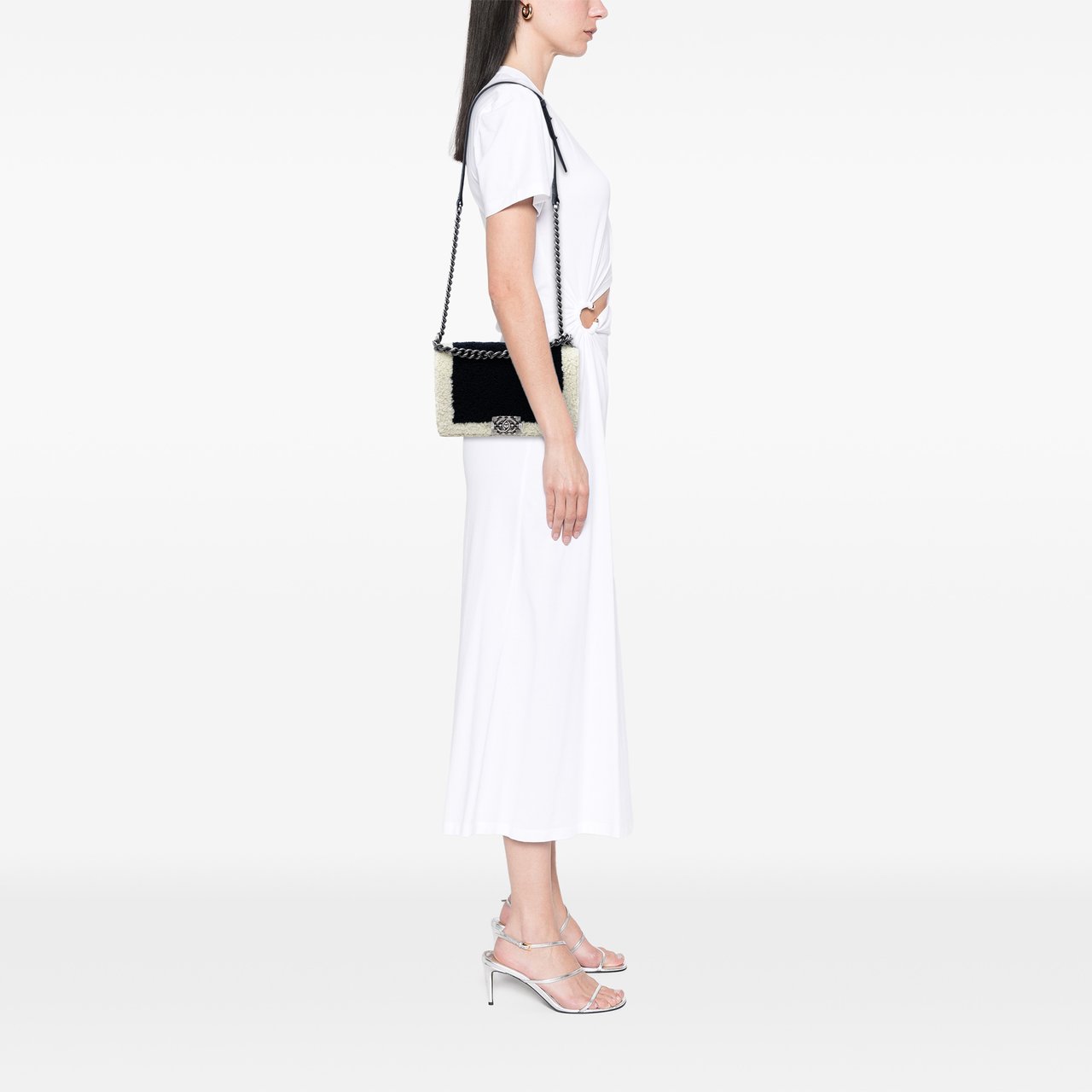 Chanel Old Medium Bicolor Shearling Boy Flap Zwart