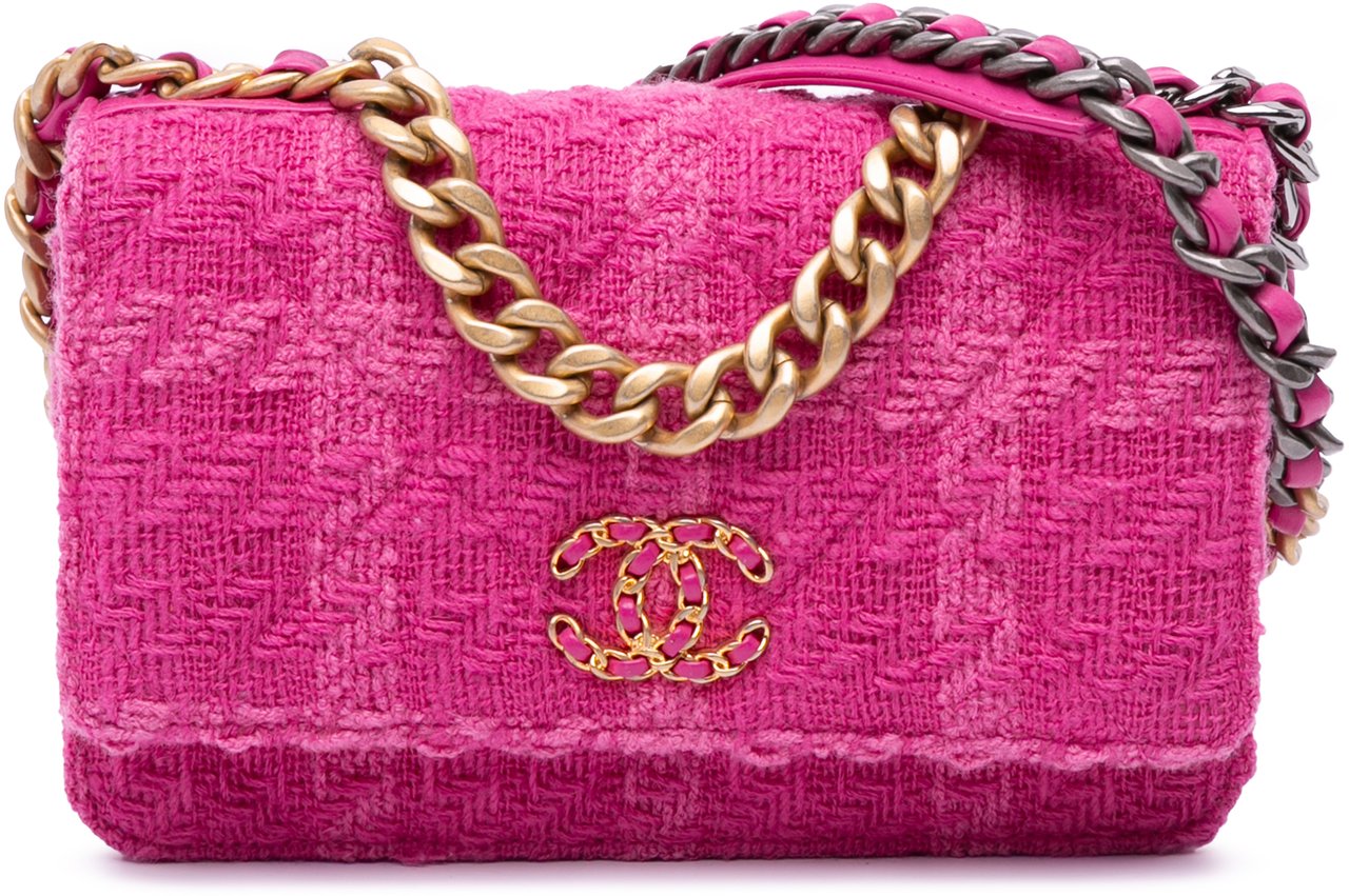 Chanel Tweed 19 Wallet On Chain Roze