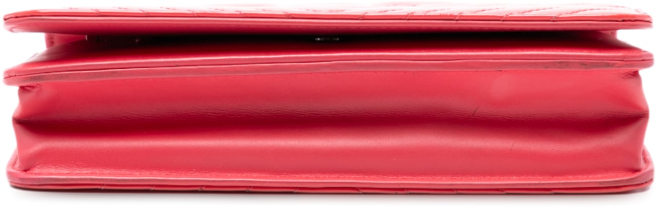 Chanel CC Patent Diamond Quilted Wallet On Chain Rood