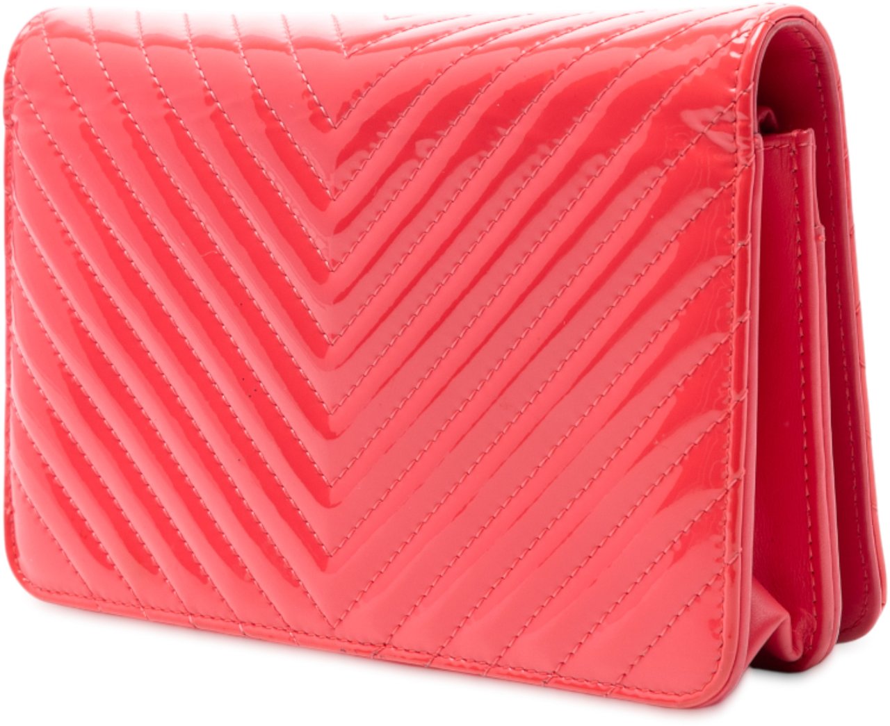 Chanel CC Patent Diamond Quilted Wallet On Chain Rood