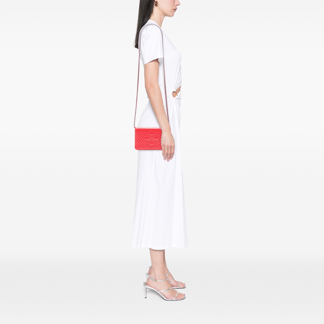 Chanel CC Patent Diamond Quilted Wallet On Chain Rood