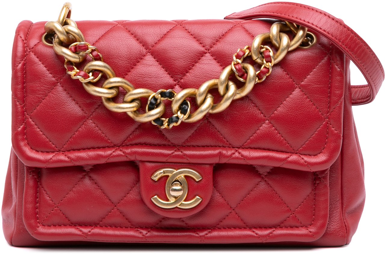 Chanel Small Quilted Lambskin Chain Link Flap Rood