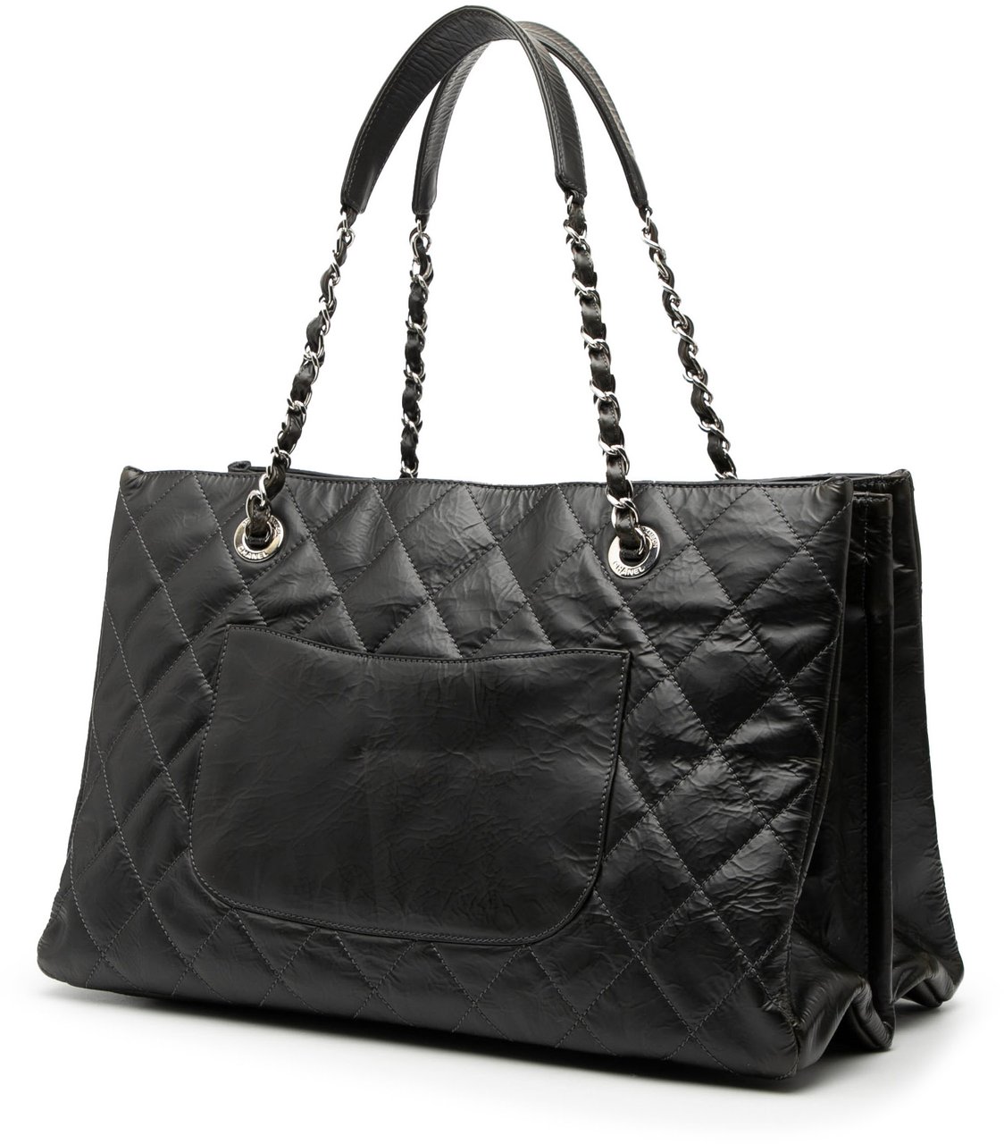 Chanel CC Crinkled Calfskin Chain Shopping Tote Zwart