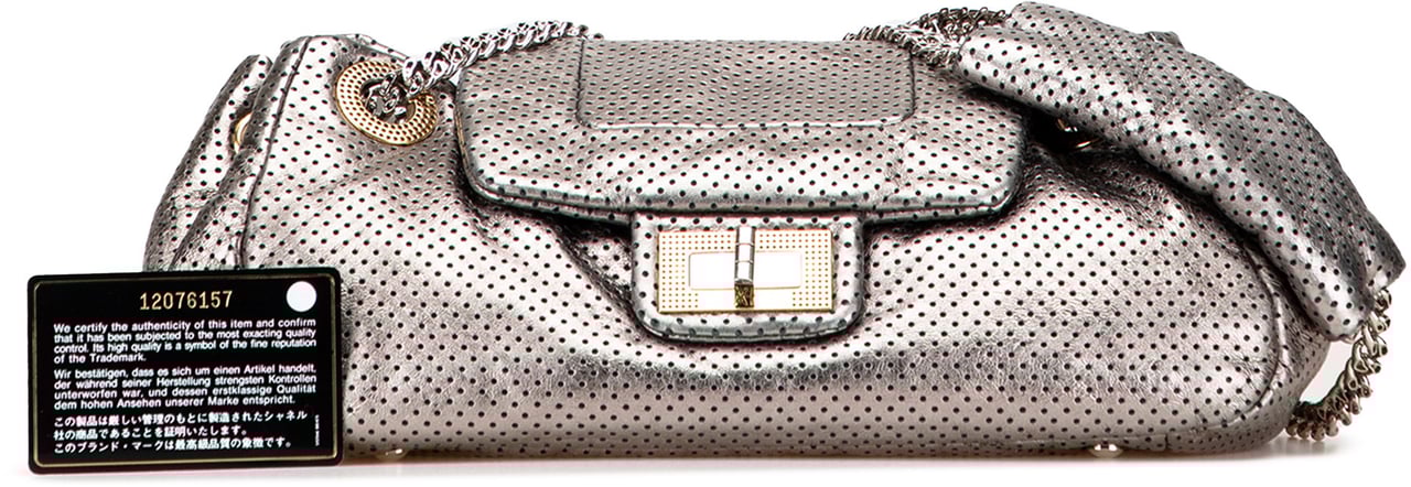 Chanel Metallic Perforated Calfskin Drill Accordion Flap Zilver
