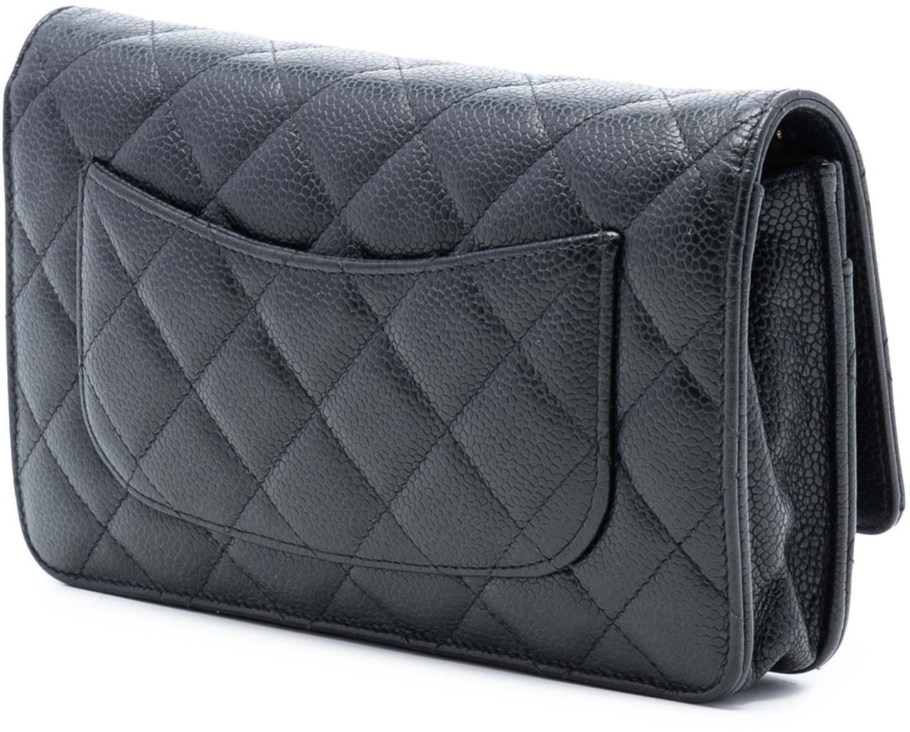 Chanel CC Quilted Caviar Wallet on Chain Zwart