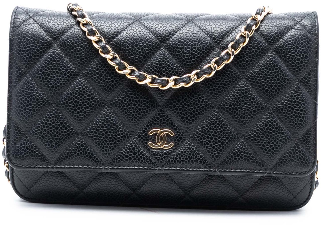 Chanel CC Quilted Caviar Wallet on Chain Zwart