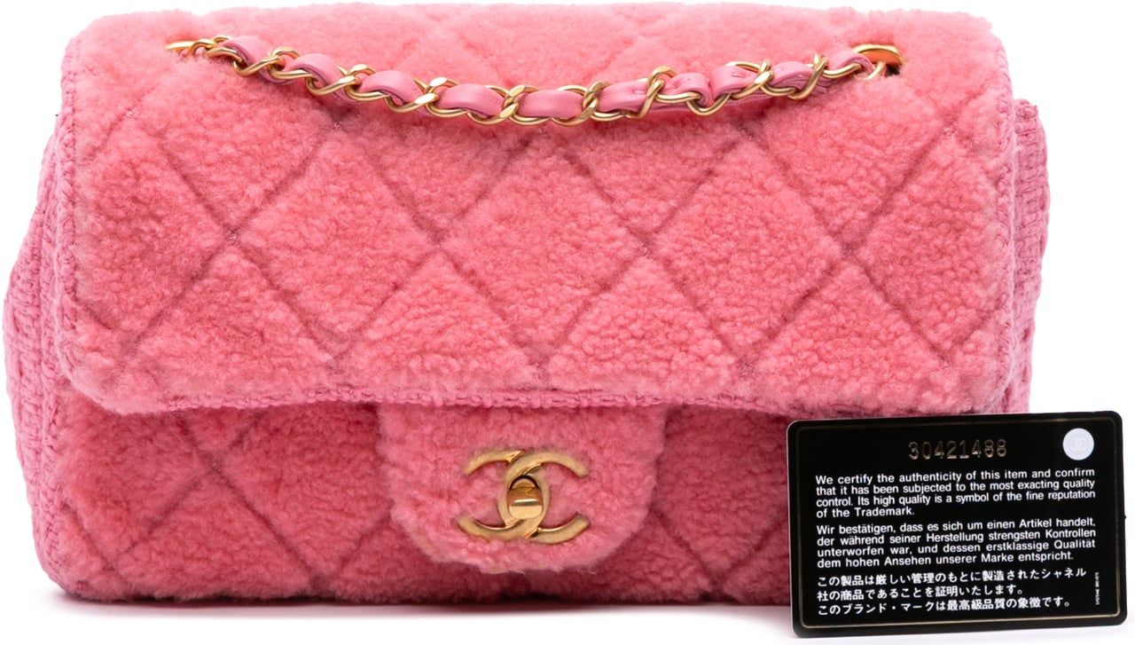 Chanel CC Quilted Shearling and Tweed Single Flap Roze