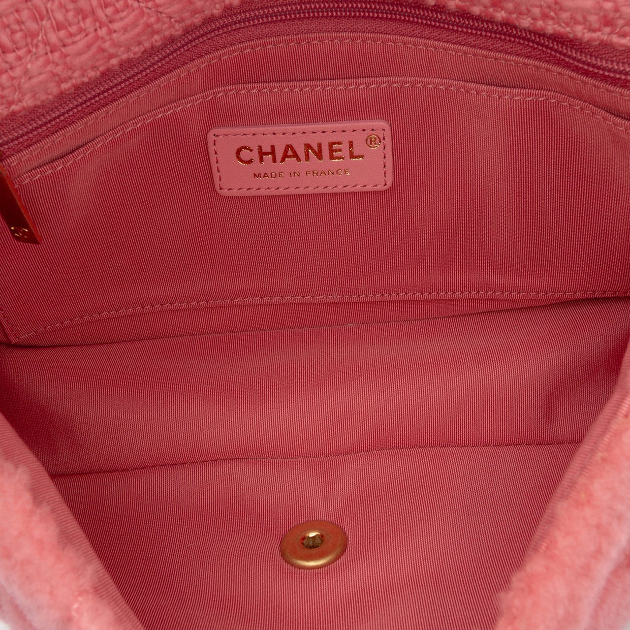 Chanel CC Quilted Shearling and Tweed Single Flap Roze
