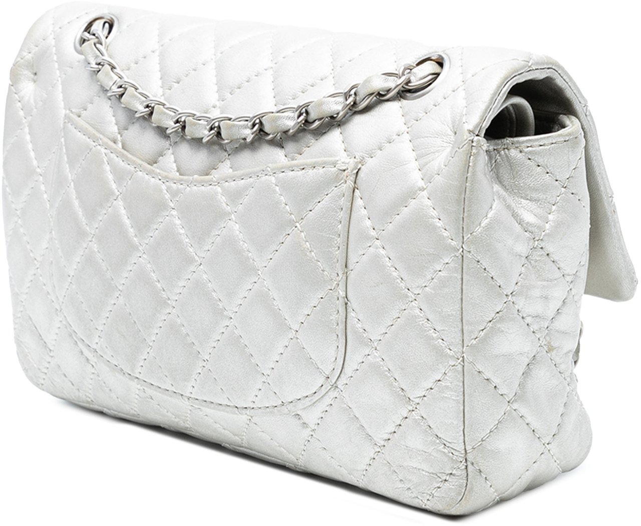 Chanel Medium Classic Lambskin Double Flap Zilver