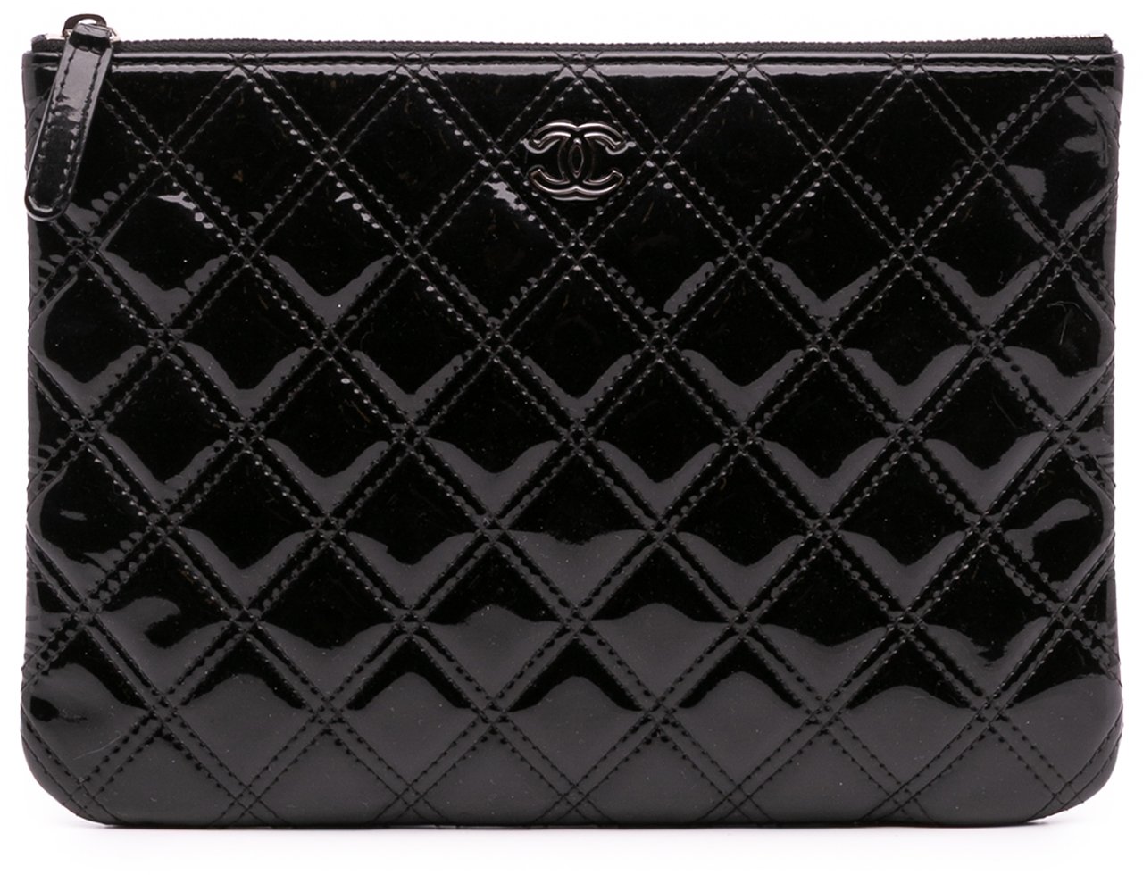 Chanel Medium Quilted Patent O Case Clutch Zwart