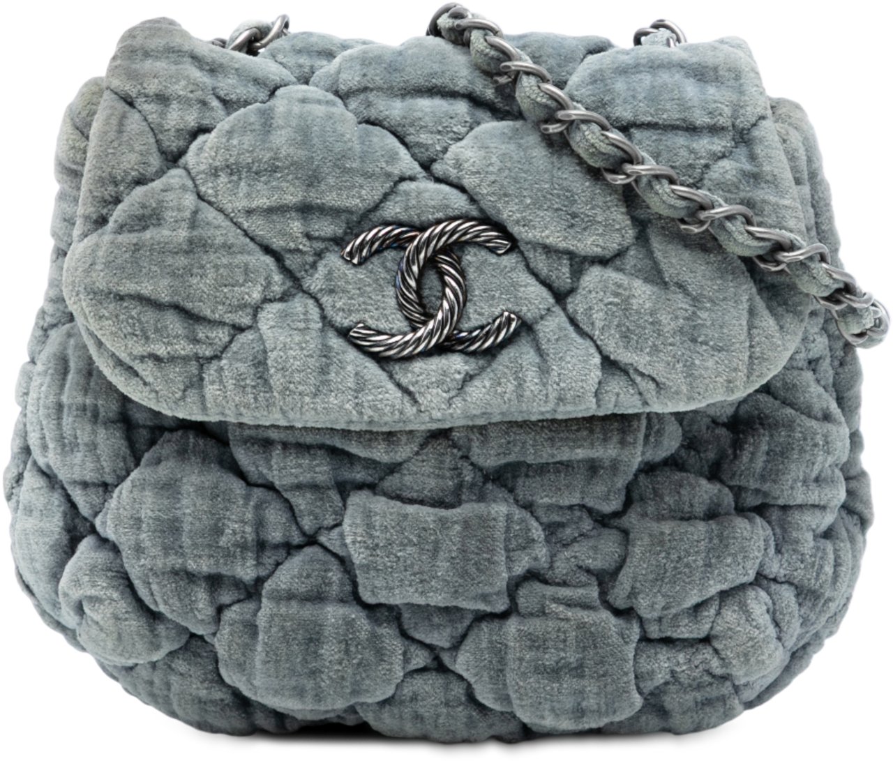 Chanel Paris Moscou Mini Velvet Bubble Quilt Flap Grijs