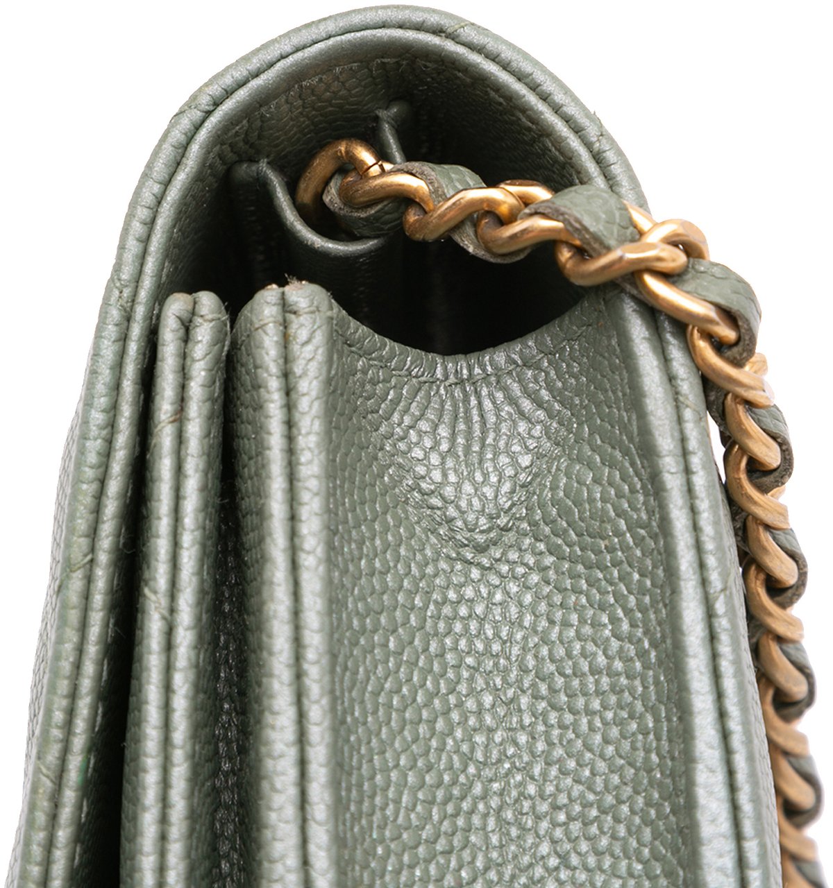 Chanel CC Square Quilted Caviar Wallet on Chain Groen