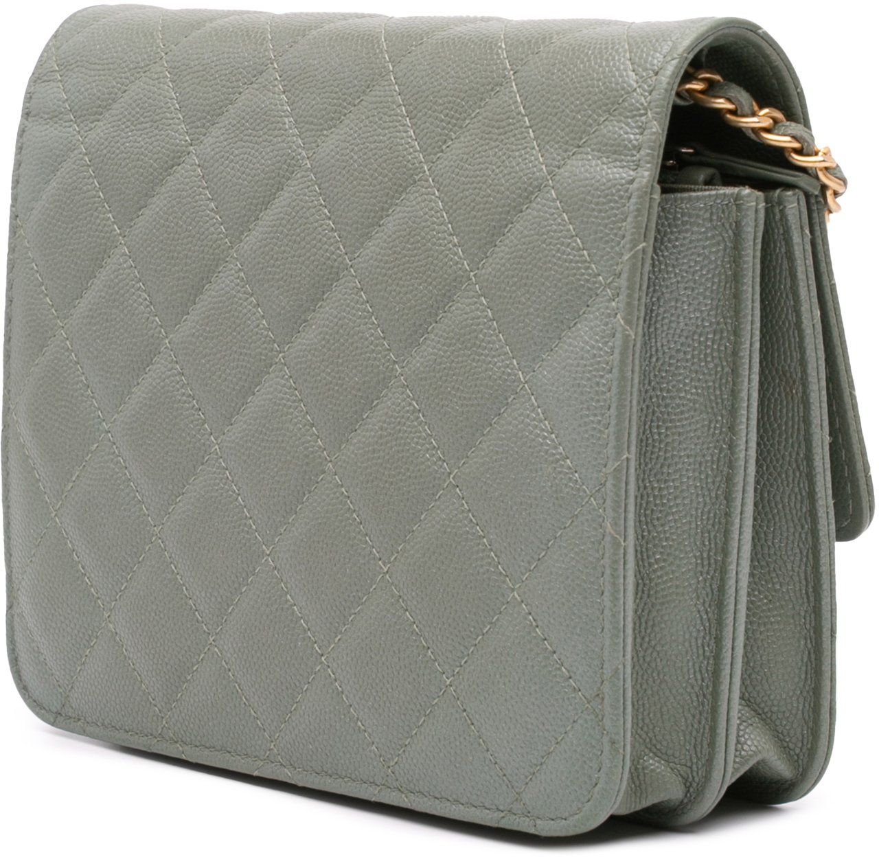 Chanel CC Square Quilted Caviar Wallet on Chain Groen