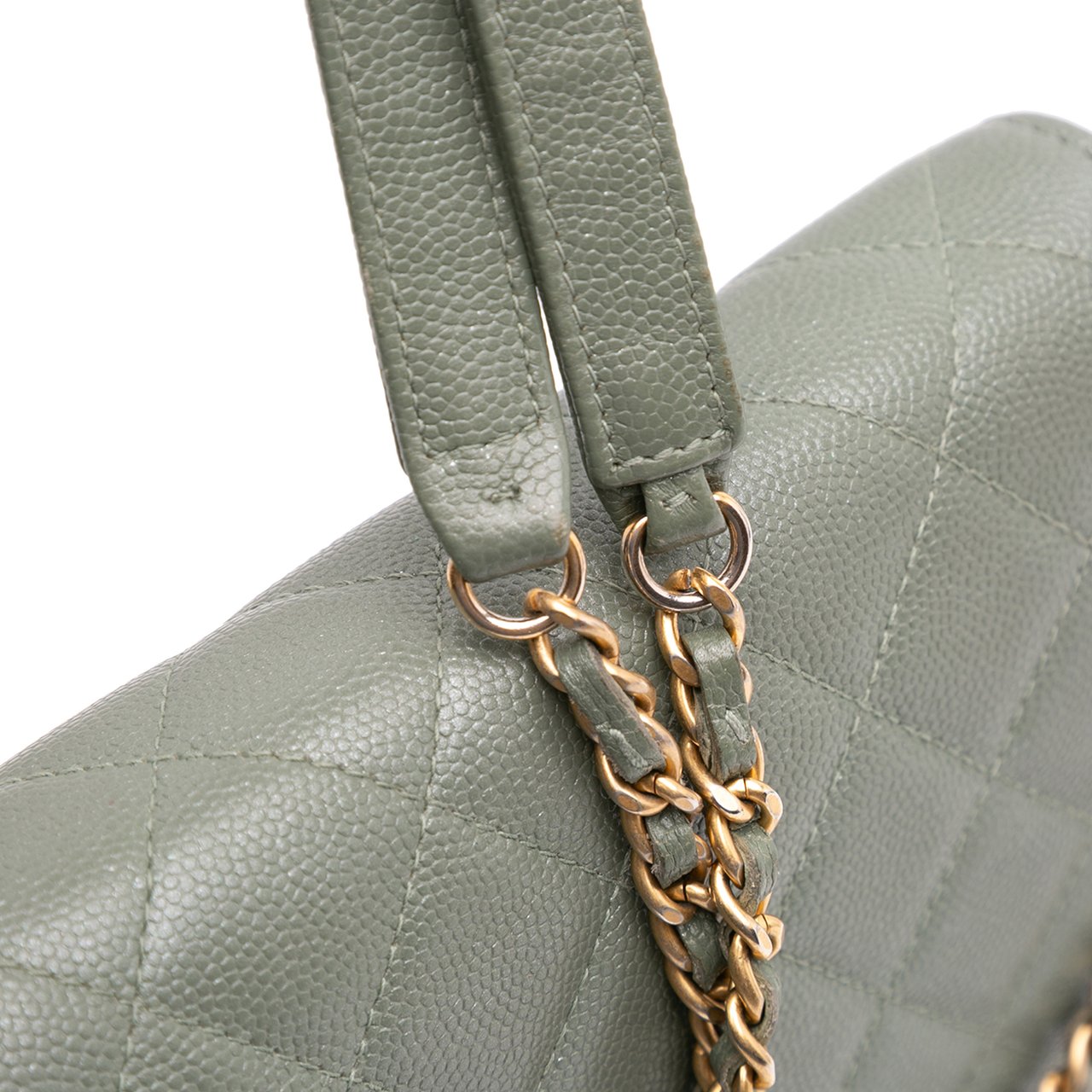 Chanel CC Square Quilted Caviar Wallet on Chain Groen