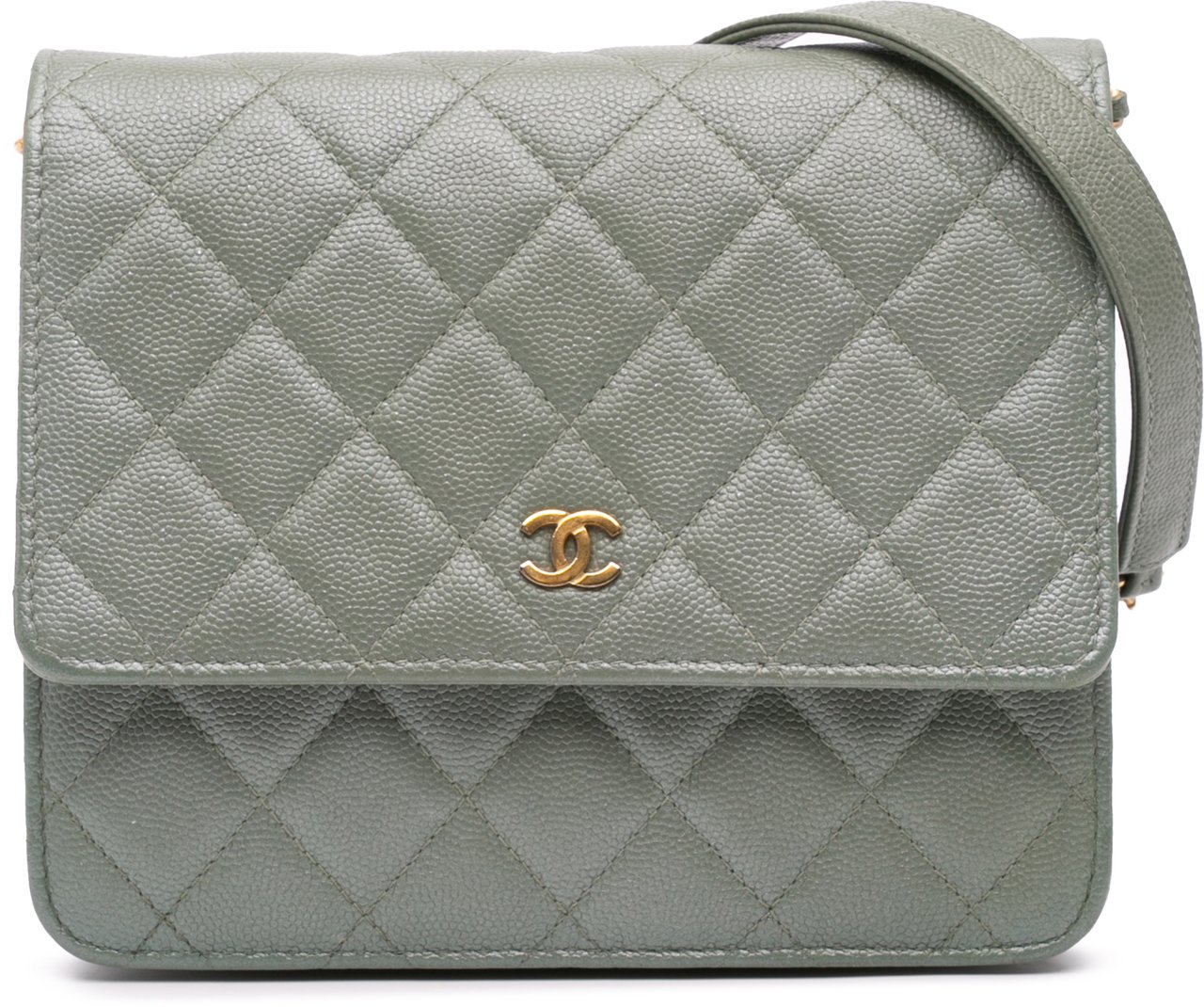 Chanel CC Square Quilted Caviar Wallet on Chain Groen