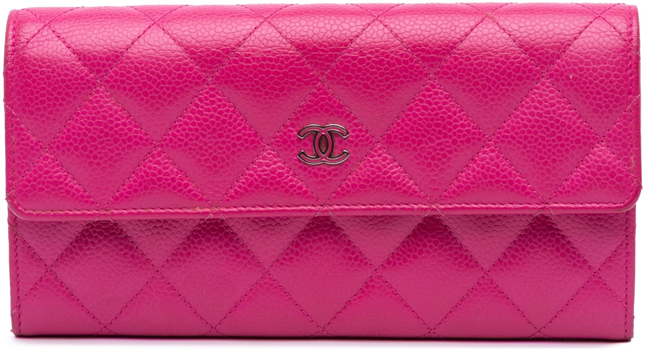Chanel CC Quilted Caviar Long Wallet Roze