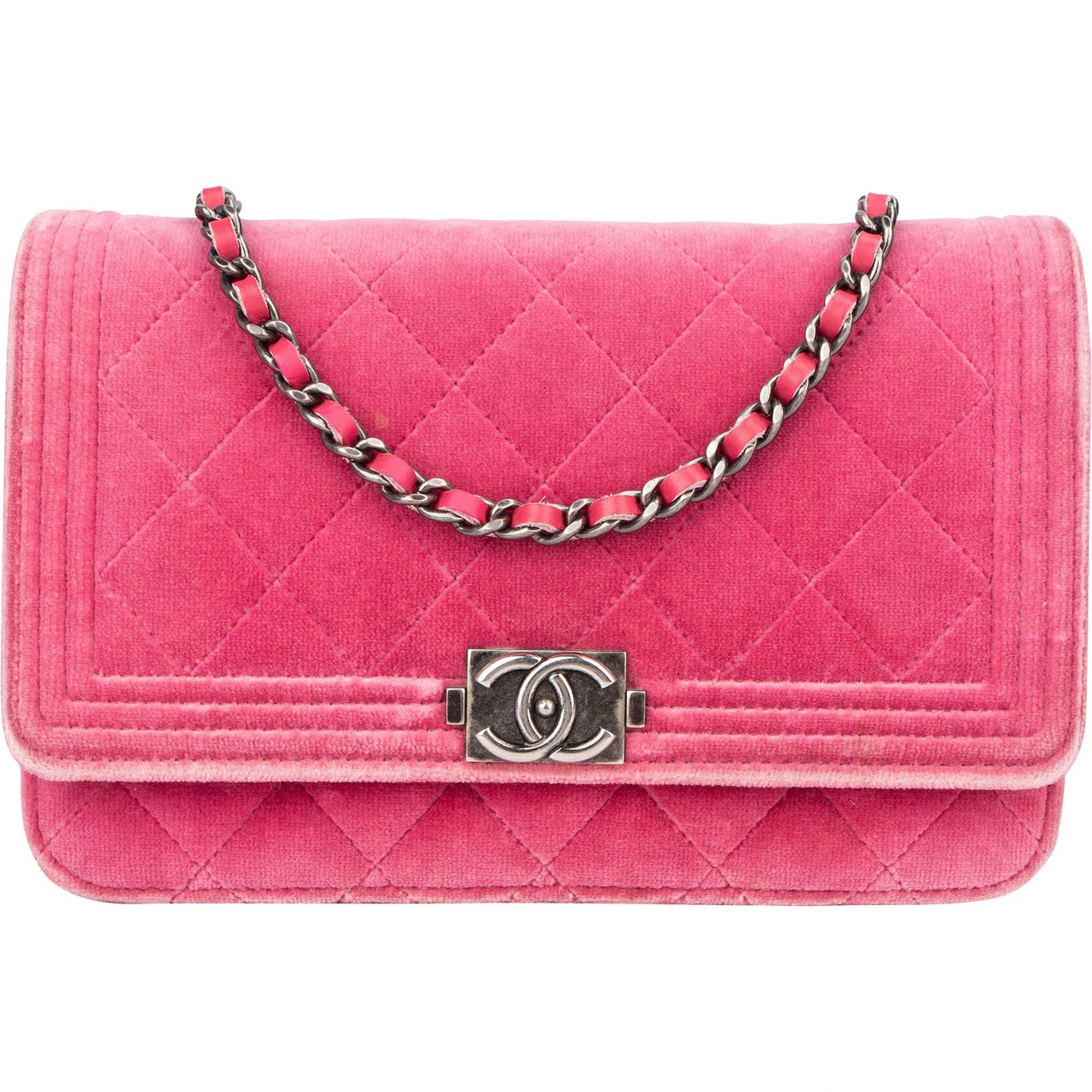 Chanel Chanel Quilted Satin Antique Boy Wallet On Chain Crossbody Bag Roze