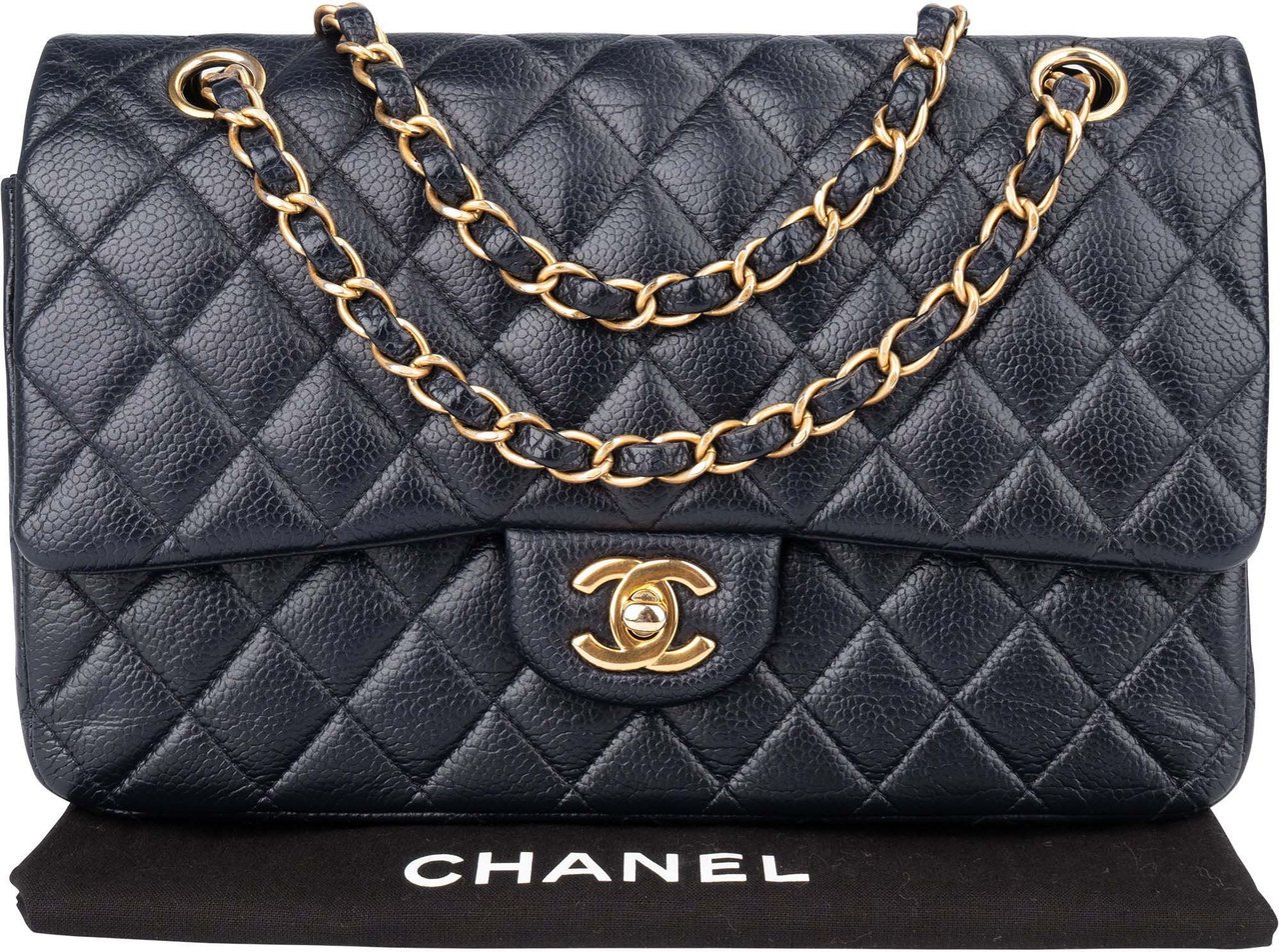 Chanel Chanel Blue Caviar Leather Double Flap Shoulder Bag Blauw