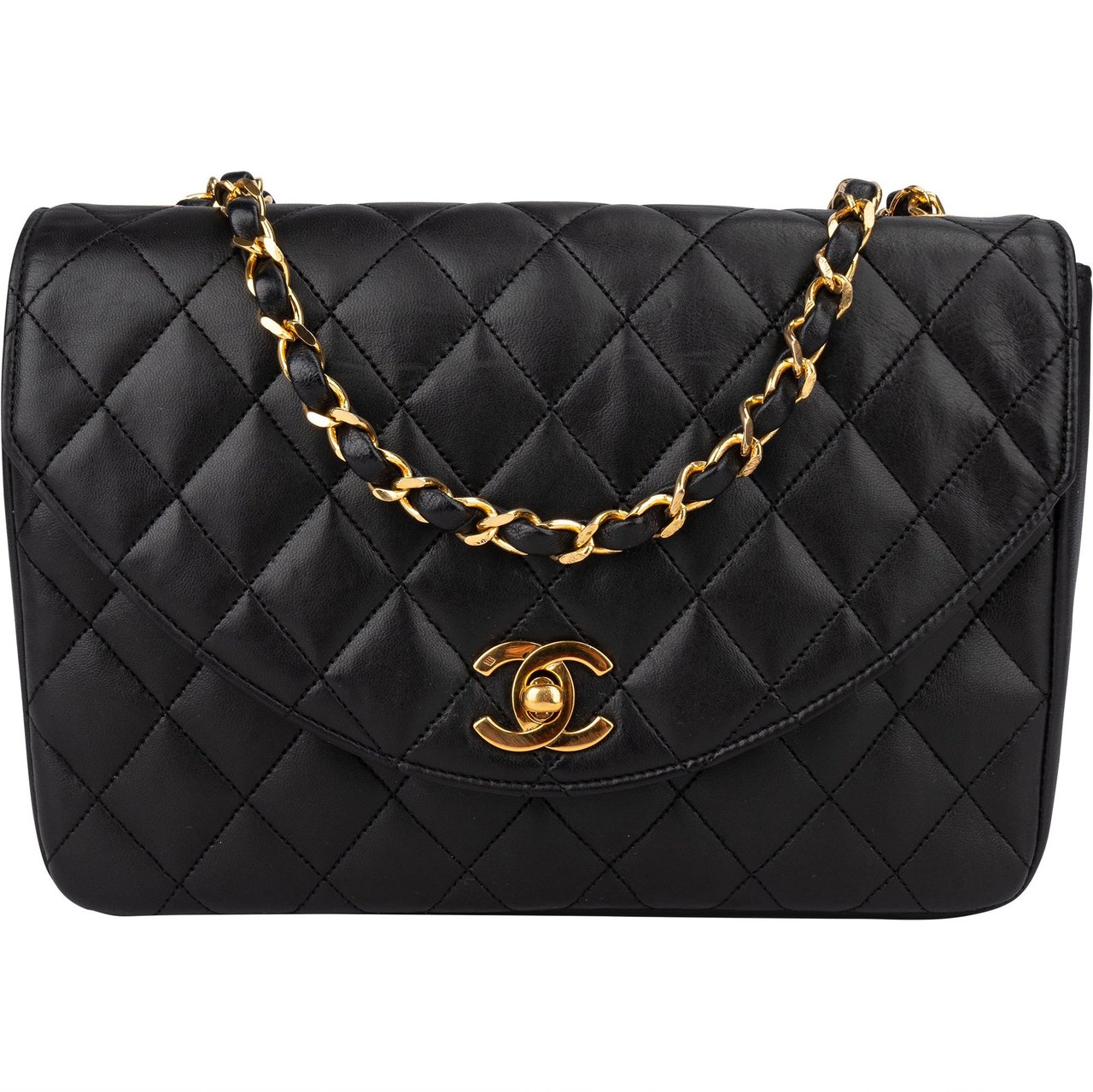 Chanel Chanel Quilted Lambskin 24K Gold Single Flap Crossbody Bag Zwart