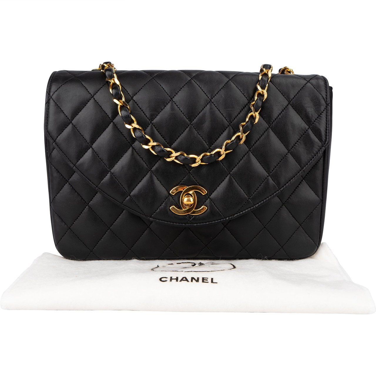 Chanel Chanel Quilted Lambskin 24K Gold Single Flap Crossbody Bag Zwart